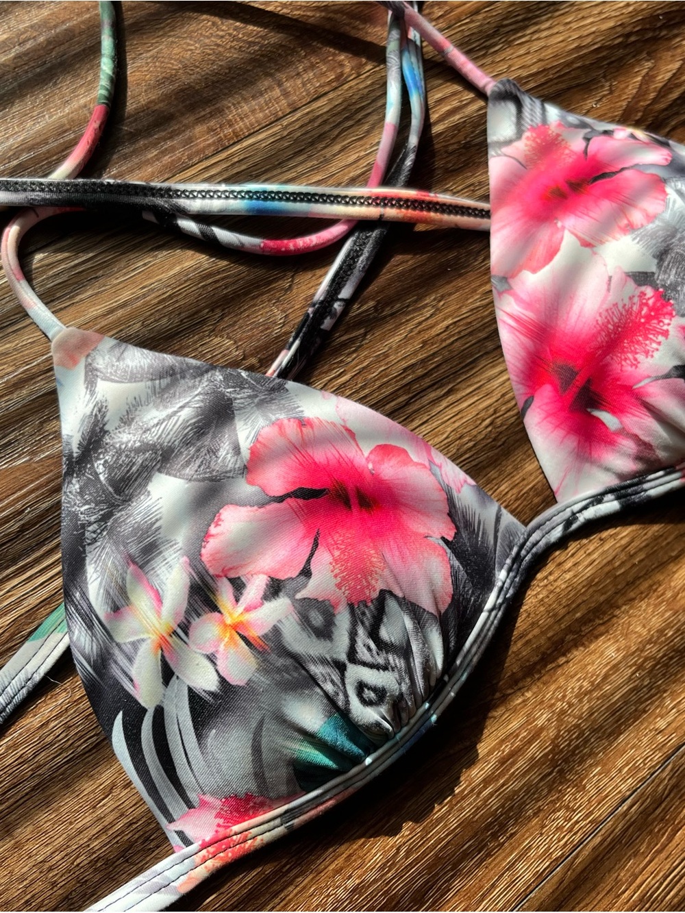 Tropical Pink Floral Triangle Bikini Top - Picture 2 of 3